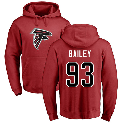 Atlanta Falcons Men Red Allen Bailey Name And Number Logo NFL Football #93 Pullover Hoodie Sweatshirts